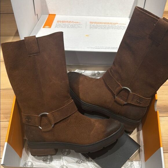 Timberland Brown Combat Moto Boots with Leather Finish - Picture 1 of 4